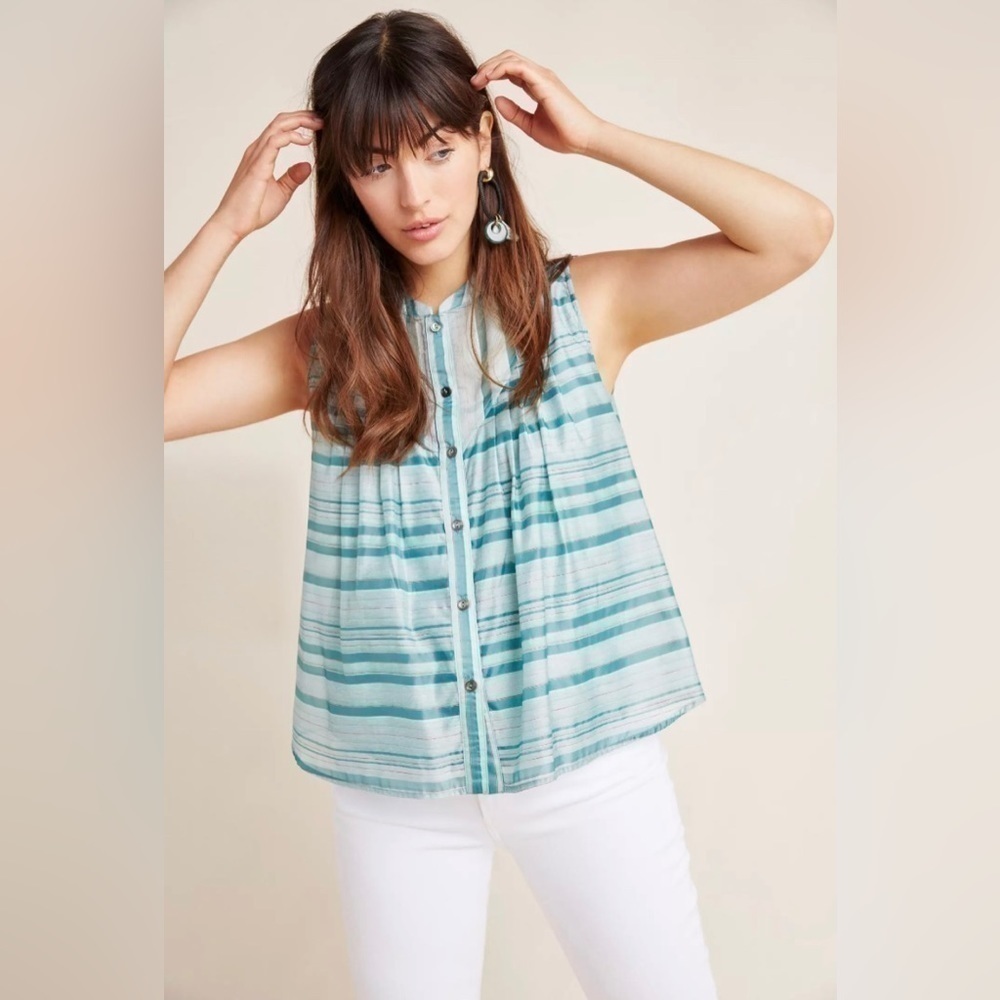 Anthropologie Current Air Piper Sleeveless Blouse Blue Stripe Size XS